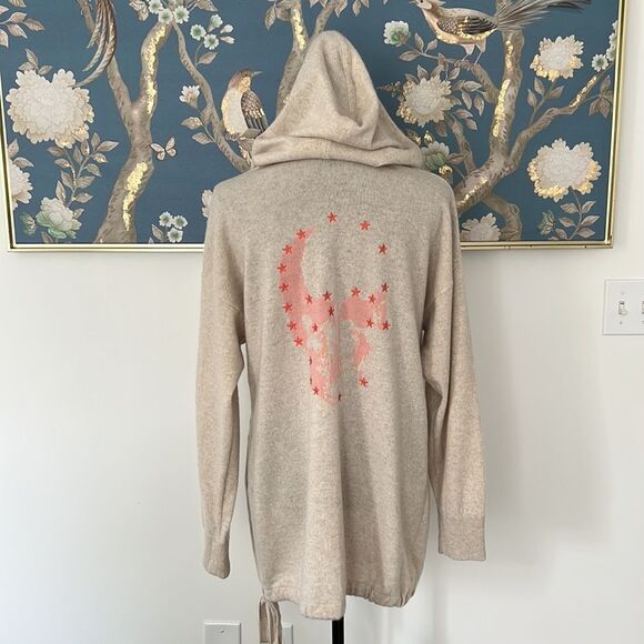 Skull Cashmere Long Sweater Hoodie Ivory Back Sz M pink skull in a back new - Picture 1 of 12